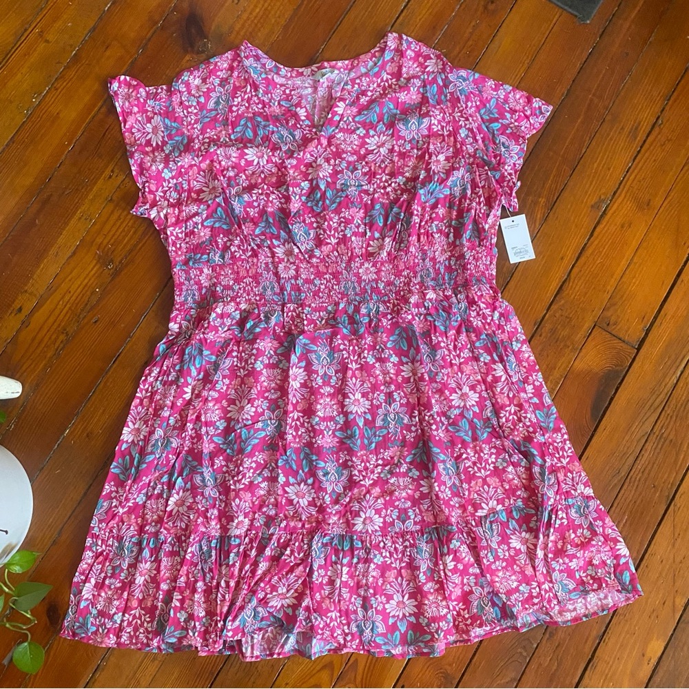 Croft & Barrow Pink Floral V-Neck Dress Size 3X